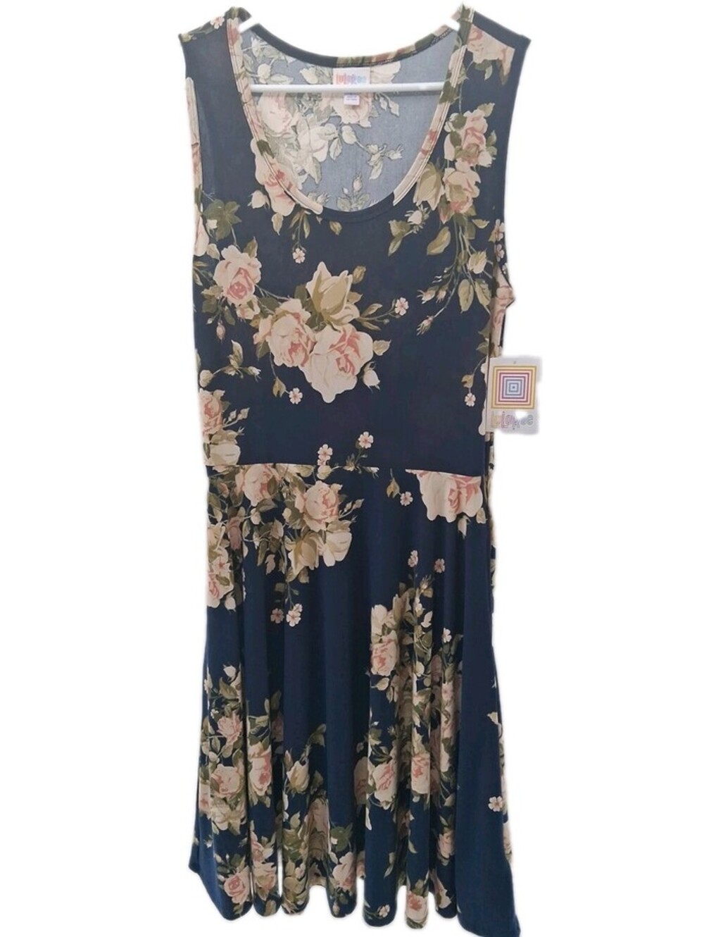 Lularoe Nicki Dress Womens Large Black Floral Rose A-Line Sleeveless Fit Flare